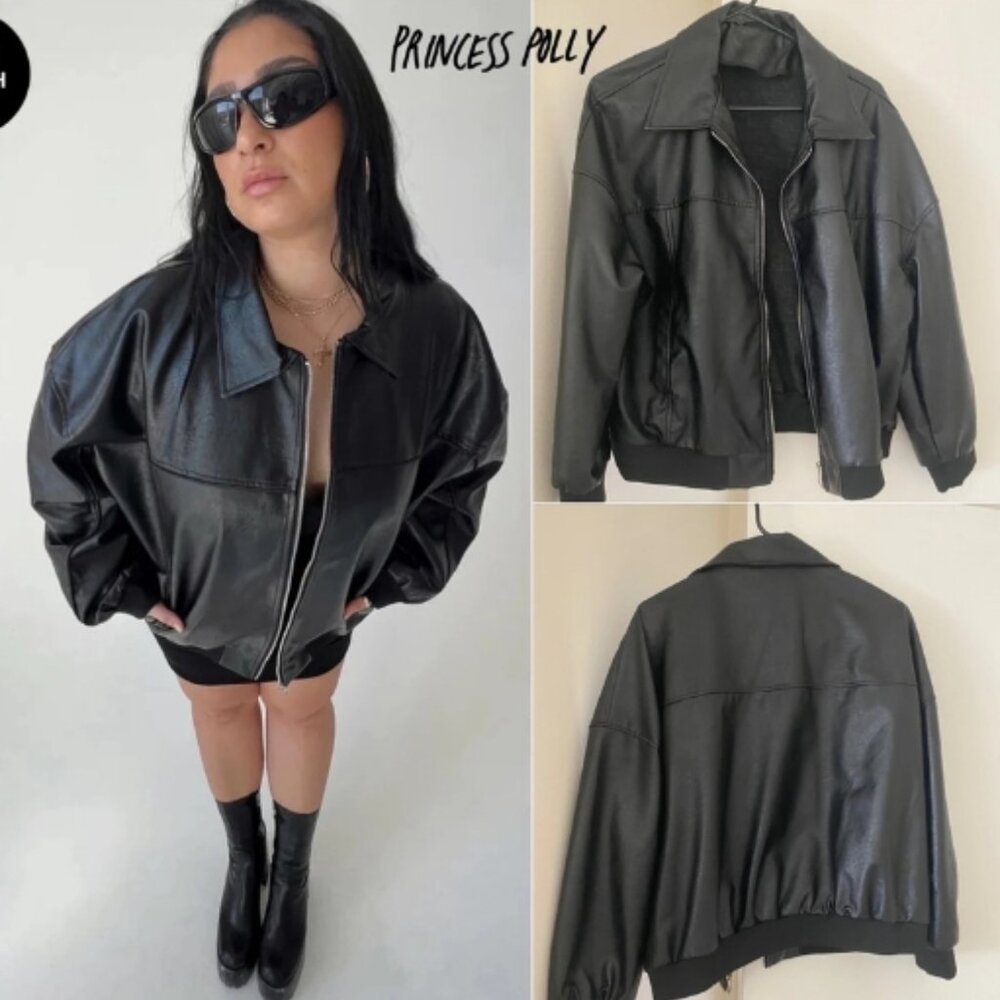 goldsmith faux leather bomber jacket black